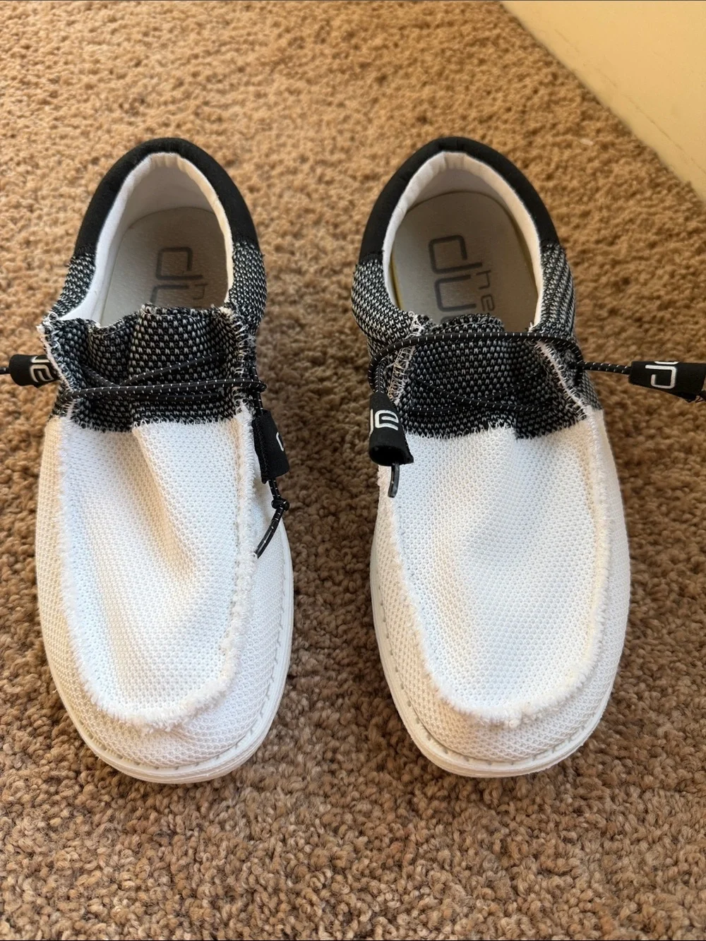 Hey Dude Wally Sox Funk Black Ice White and Black Wally Boat Shoes Size 7